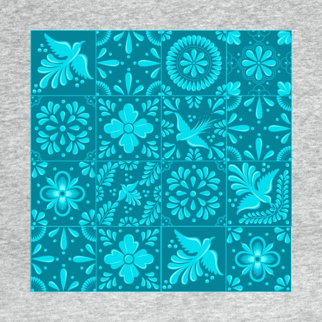 Mexican Light Blue Talavera Tile Pattern by Akbaly by Akbaly